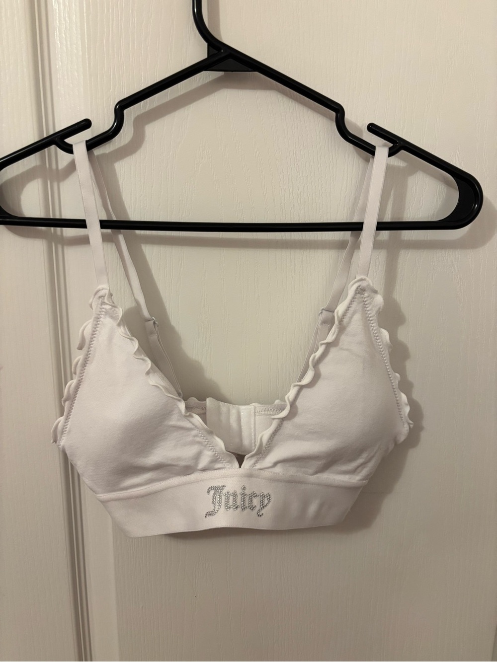Juicy Couture White Ruffle Bralette with Rhinestone Logo